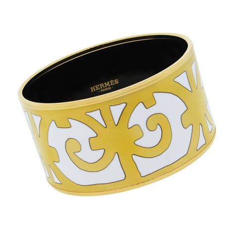 hermes gold and white enamel bracelet|Hermes extra wide enamel bracelet.